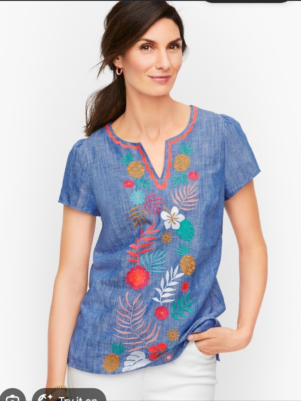 Talbots Blue Embroidered Linen-Cotton Floral Top And Skirt_LTop 16pSkirt